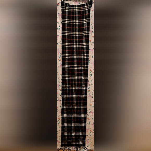 Vintage Burberry Black & Red Nova Check Pure Cashmere Warm Winter Scarf - Picture 5 of 7